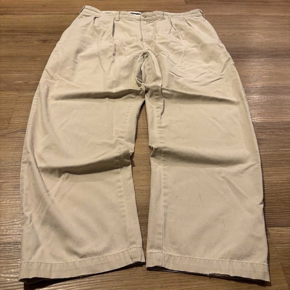 VTG Polo Ralph Lauren Andrew Pant Mens 36x29 Khaki Relaxed Pleated Cotton FLAWED